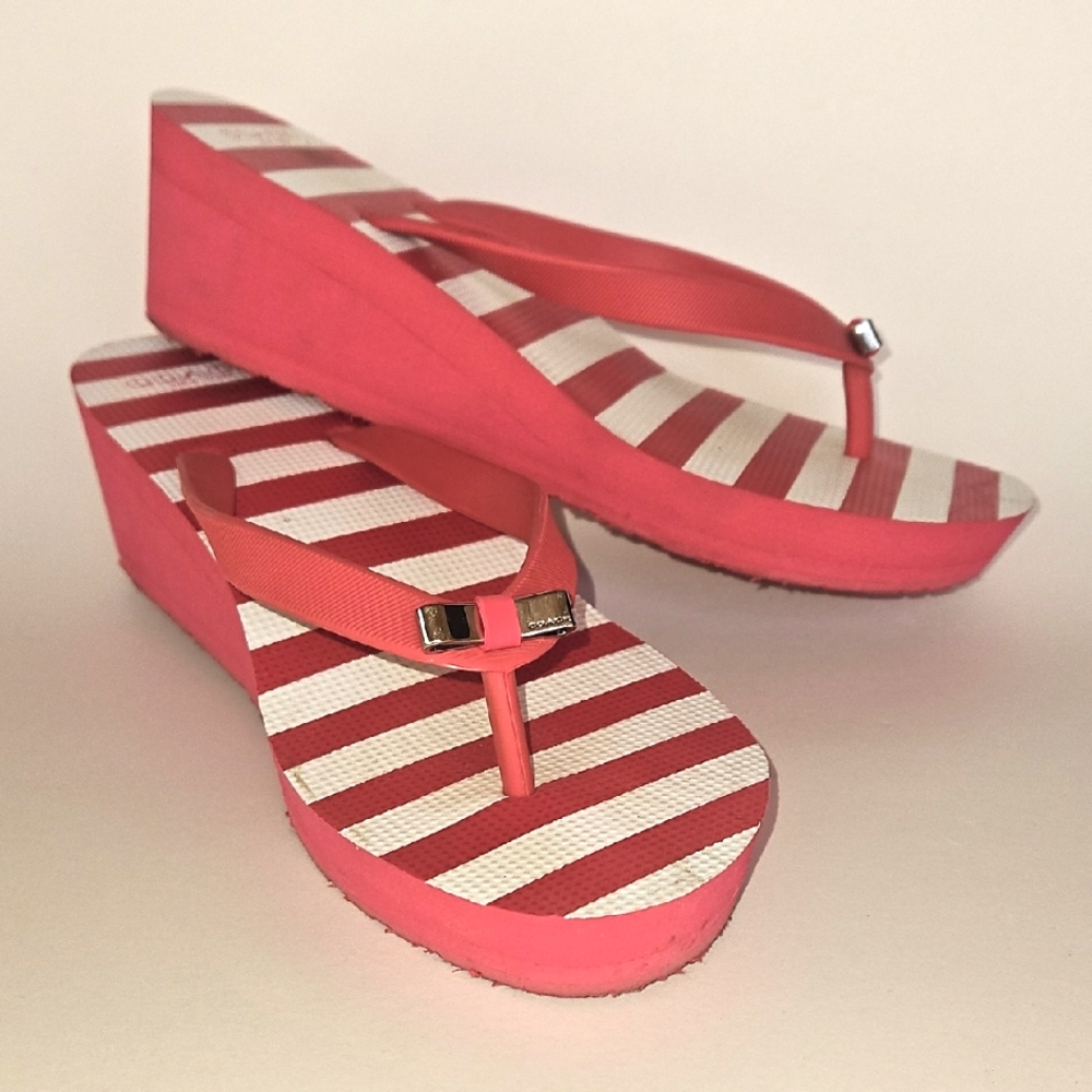 Coach Red Wedge Sandals